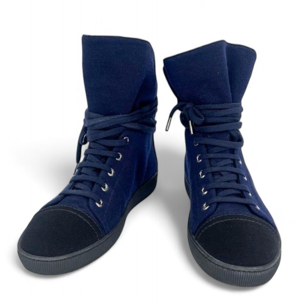 CHANEL Indigo Suede CC Logo Lace-Up Black Cap Toe Sneaker Boots Size EU37 - Picture 6 of 12
